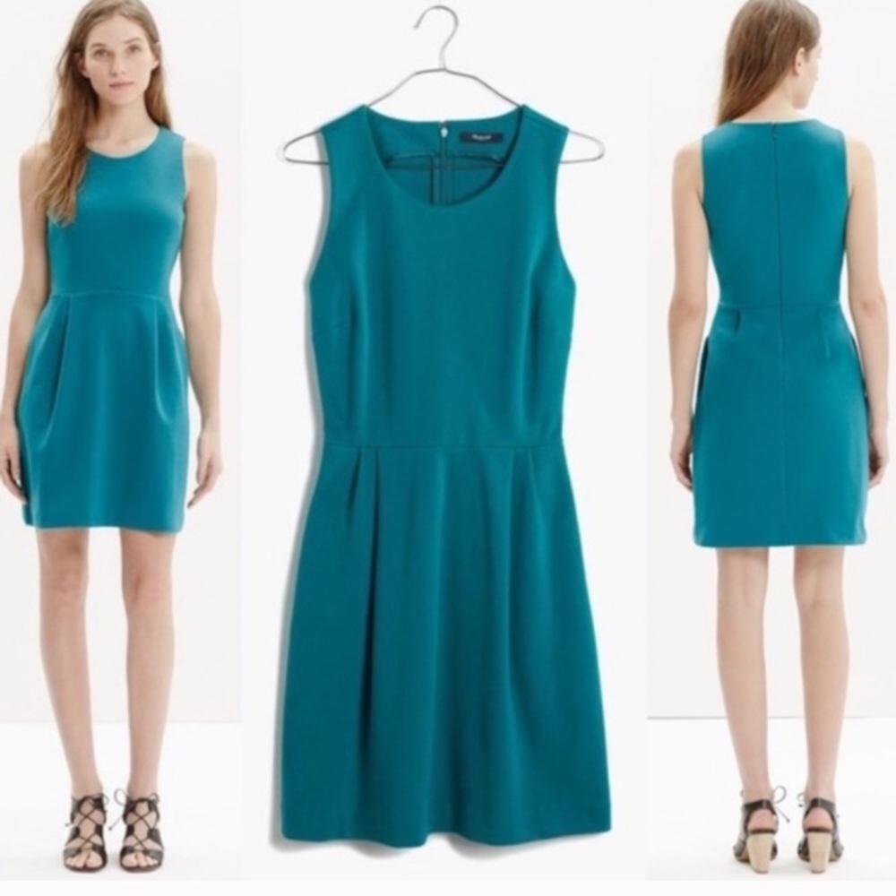 Madewell Teal Verse Fit and Flare Career Dress